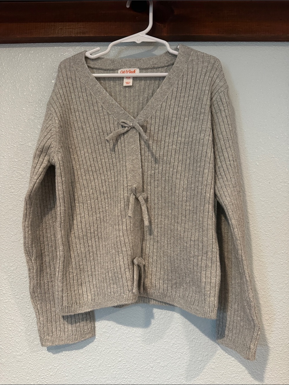Cat & Jack Light Gray Ribbed Tie-Front Faux Cardigan